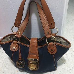 Michael Kors Navy Leather and Canvas Satchel